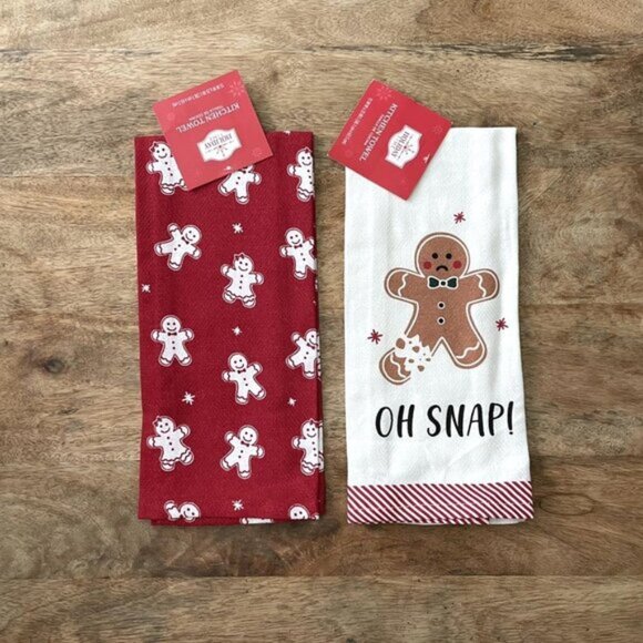NEW 2Pk Gingerbread Man Christmas Kitchen Towel Set - Picture 1 of 7